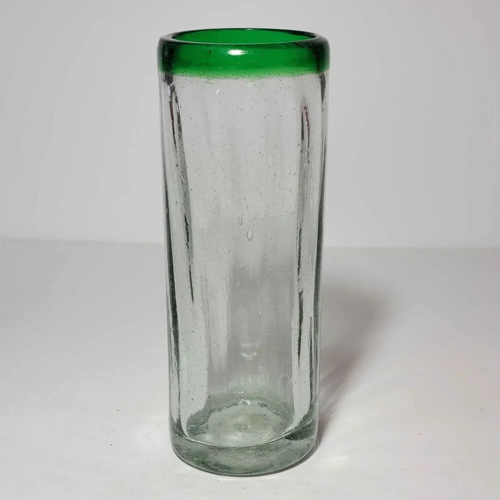 Hand Blown Glass Tumblers Green Rim